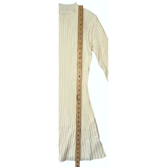 Cider Ribbed Round Neck Ruffle Stretch Cream Mini Dress Women's Size 10 - Picture 3 of 9